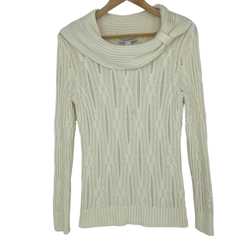 WHBM cream off-white sccop neck eyelet sweater, M